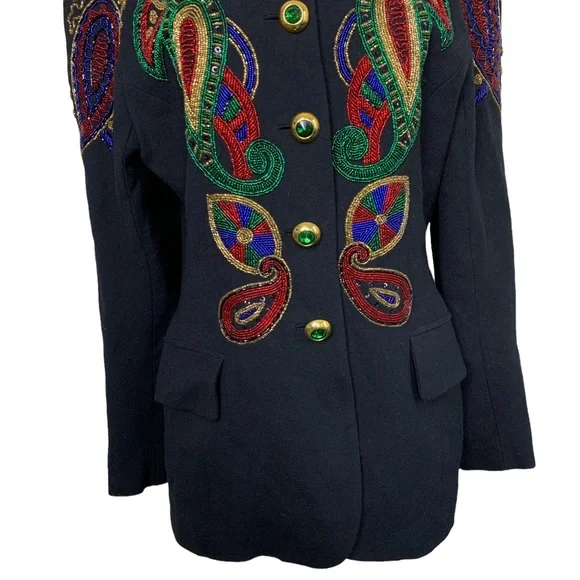 Vintage Lillie Rubin Exclusive Black Heavily Beaded Wool Bead Embellished Jacket - Picture 6 of 14